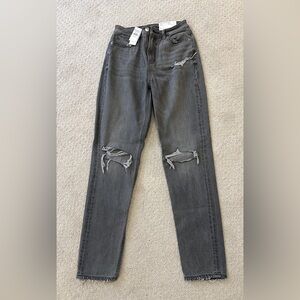 American Eagle gray ripped mom jeans